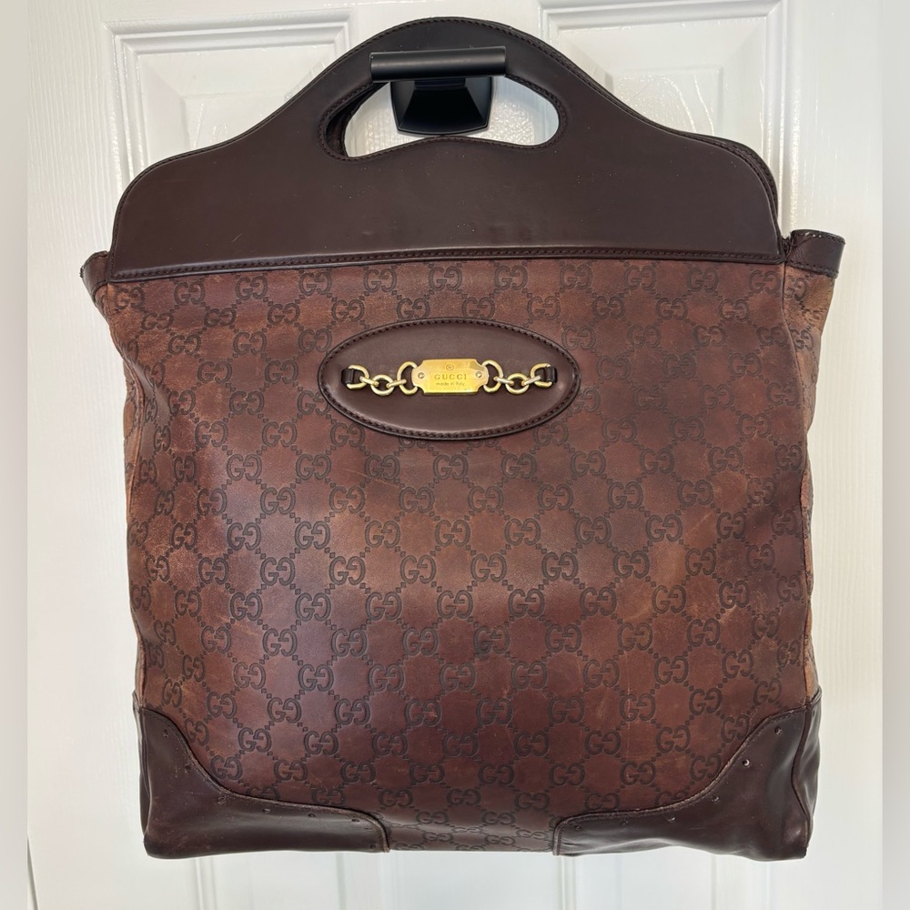 ✨GUCCI Brown Guccissima Genuine Leather Tote Vintage Rare Open Bag Authentic